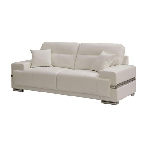 Bowery Hill Modern / Contemporary Faux Leather Sofa In White Finish ... pertaining to Bowery Hill Contemporary Ivory Leather Power Sofa In White Finish